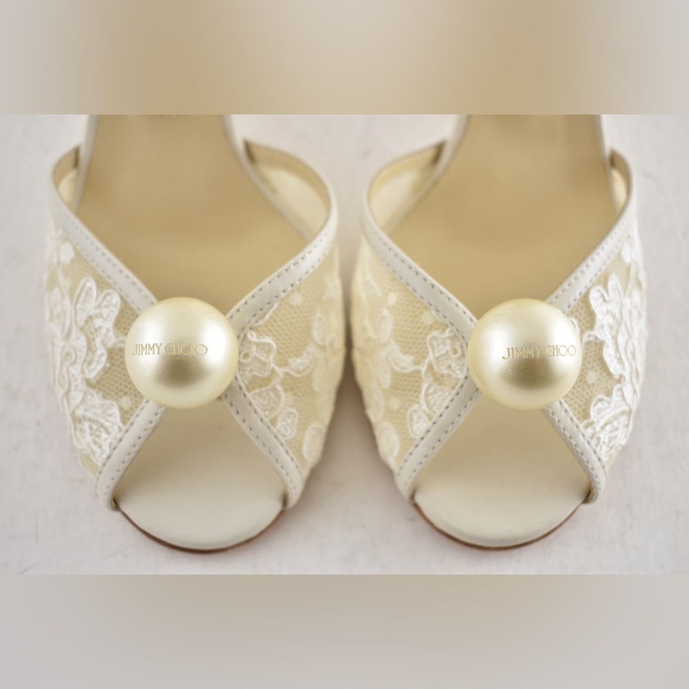 Jimmy Choo Sacora 85 Ivory White Lace Pearl Bridal Wedding Sandal Heel Pump 36.5 - Picture 9 of 16